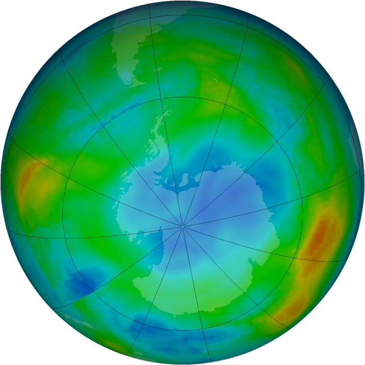 Antarctic ozone map for 15 June 2001
